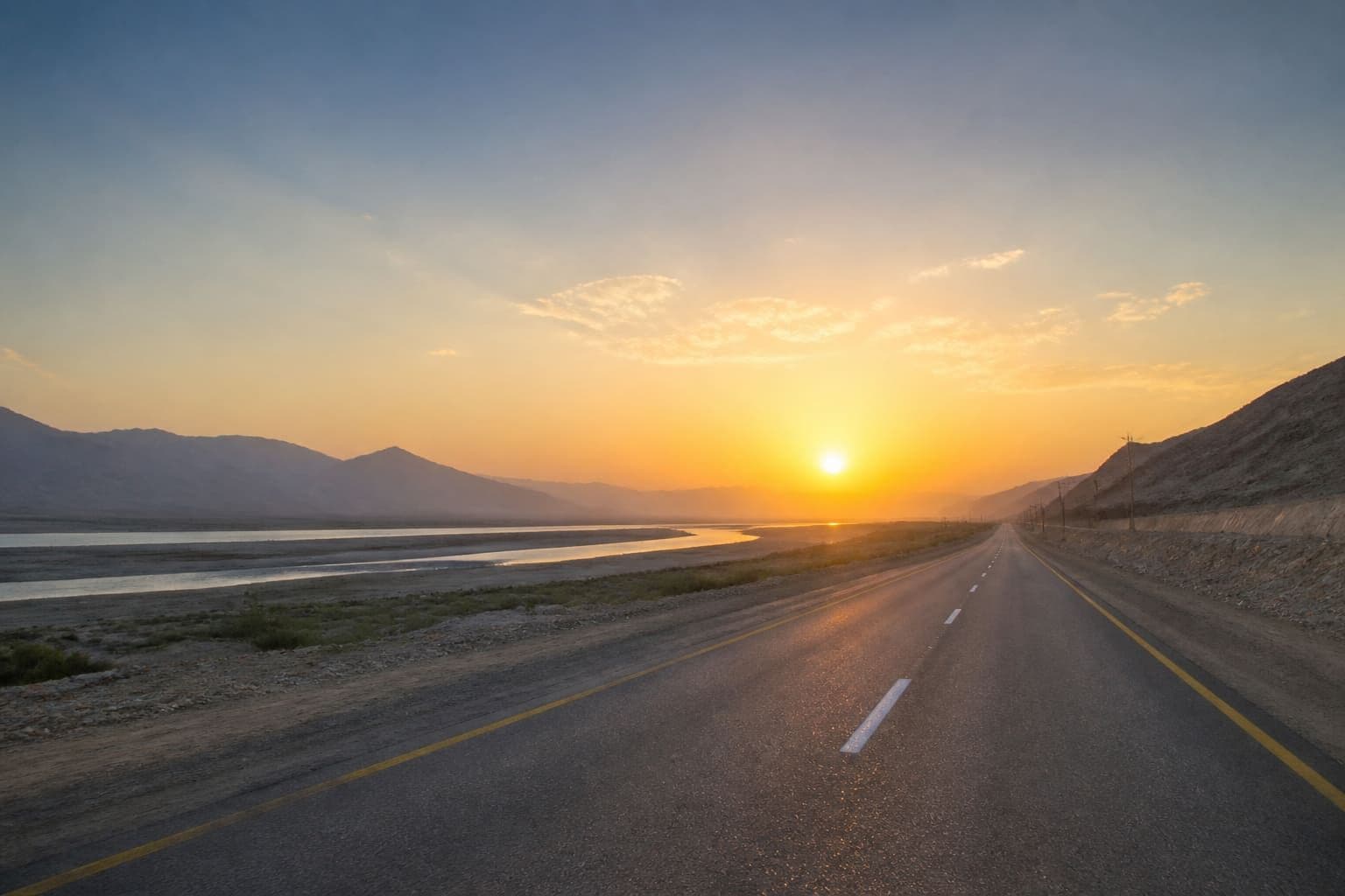Open highway at sunrise